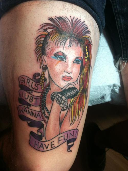 This is my tattoo of Cyndi Lauper done by Cara Cable at Black Cat Tattoos