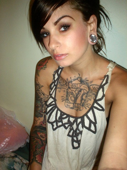 Girl with tribal chest tattoo girl with full back dragon tattoo girl with