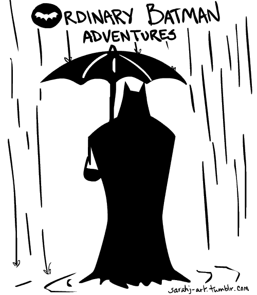 It&#8217;s raining! But why the umbrella?<br /><br /><br />
Ordinary Batman Adventures!<br /><br /><br />
I did have it pouring like crazy originally but that was too much to ask for a gif under 1mb.