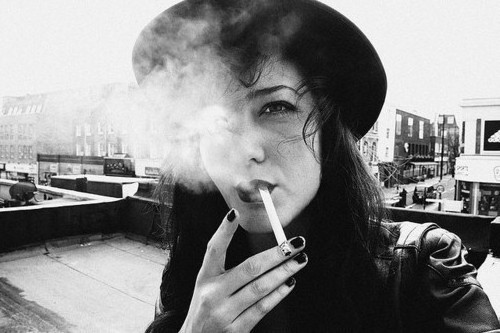black and white, cigarette, female, girl, smoke - inspiring picture on Favim.com on We Heart It. http://weheartit.com/entry/25094319