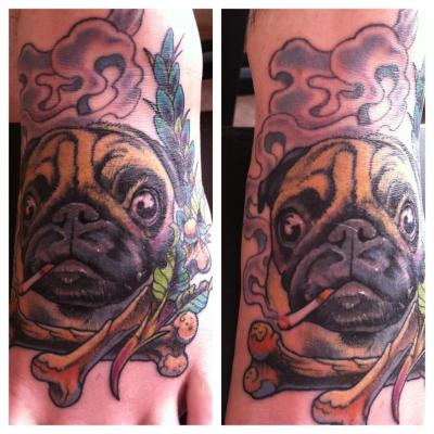 I wanted a pug tattoo done for my puppy Norm he doesn't smoke and Kyle