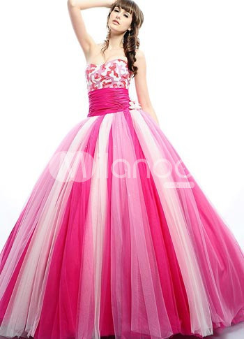 Sweet Pink Soft Tulle Strapless Floor Length Princess Prom Dress pink 