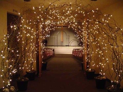 Simple Wedding Lighting Idea Wrap string lights around potted branches