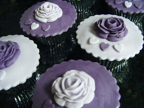 purple and ivory wedding cupcakes