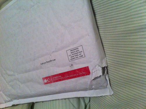 kratlee: dearest internet, the book that you wrote, edited, love…well, it’s here. resting against my pillows. i can’t find the nerve to open it yet, but maybe soon. my brain is still processing the fact that this website, those gchats, are now a thing. i can poke my finger in the little usps-created hole in the corner there and feel the smooth paper over board cover, the uncracked spine…but i don’t think even my finger believes. anyway, it’s here (really? really.), and i wanted to thank every single person involved in creating &amp; supporting coming &amp; crying. The drama and anticipation of whether or not kratlee would get her book in the mail for the past, oh, 10 days, was perhaps more compelling to me than producing it. (Okay, that&#8217;s an exaggeration. but still. HOORAY.) Open the book, woman! You made this happen, too.