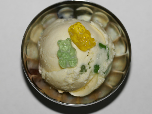 childhood nostalgia flavor of the day: Gummi Bearssweet cream ice cream with gummi bears Bouncing here and there and everywhere!