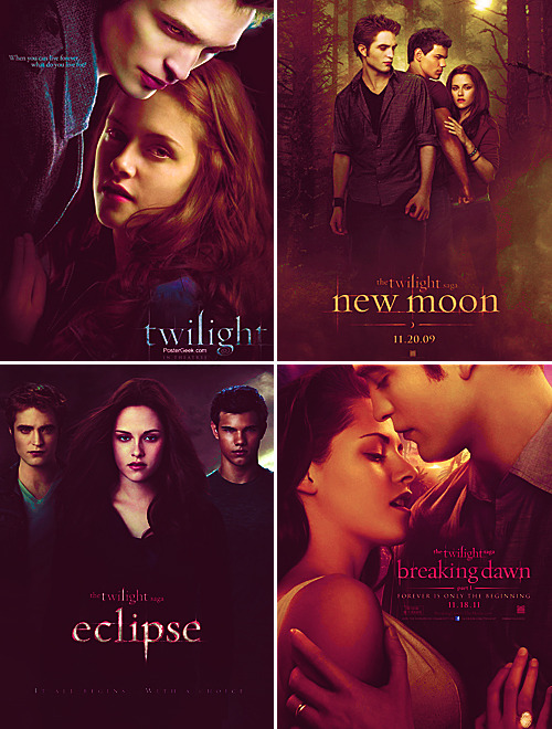 perdonamis: sofuckingbad: Twilight’s posters through the years. (FIRST VERSIONS) I like the first one, old days: &rsquo ;) omg no the first one was one of the worst D :DNL How they made Rb look all uber-creepy and Kristen like a 12 year old. Sorriez pmsl New Moon has the best everything. Look how young they were. PMSL. But the NM poster is funny, cause they make Kristen so tiny in the background&#8230; and then Eclipse it&#8217;s like bam and she&#8217;s the biggest in the centre&#8230; AND OMG THE NEW BD POSTER. I like this one.